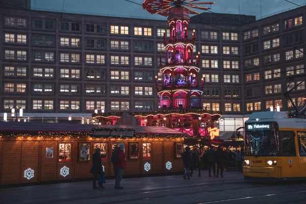 Berlin Germany 2019 Catholic Nativity Carousel Alexanderplatz Square Wooden Stalls — Stock Photo, Image