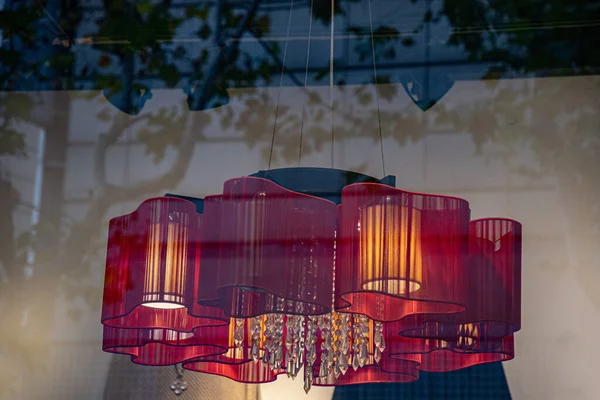 Fond Flou Reflets Abstraits Dans Une Fenêtre Verre Magnifique Lustre — Photo