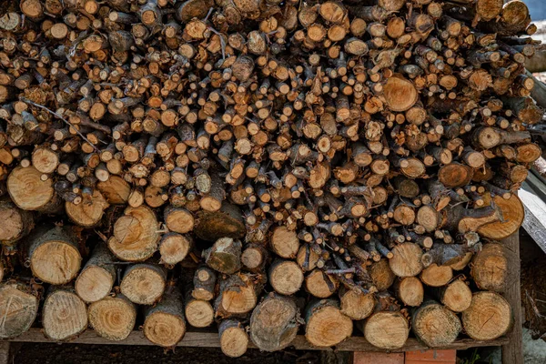 Woodpile Toras Lenha Cortadas Ramos Conceito Tradicional Combustível Rural Texturas — Fotografia de Stock