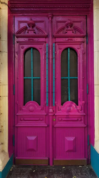 Painéis Porta Madeira Barroco Antigo Pintado Cor Roxa Rosa Com — Fotografia de Stock