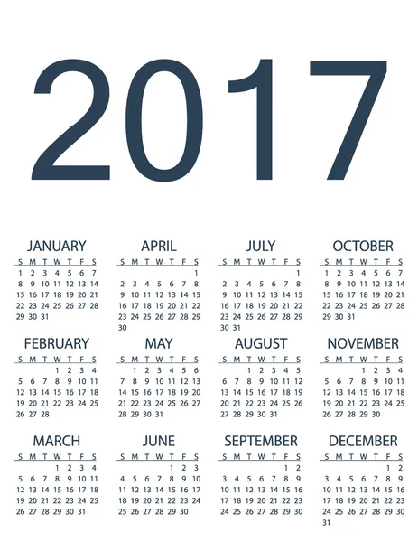 Simple calendar for 2017 year vector. — Stock Vector