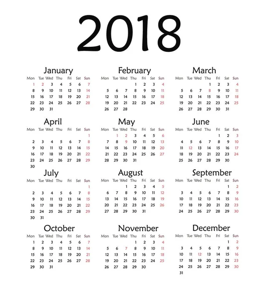 Calendario simple para 2018 año  . —  Fotos de Stock