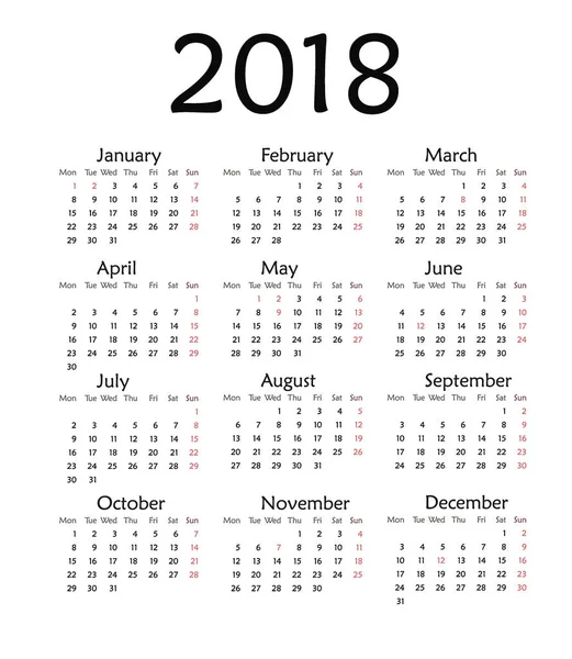 Enkel kalender 2018 år . — Stockfoto