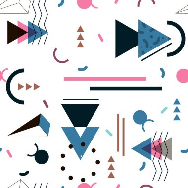 Memphis desen doku ve kartpostal için geometrik şekiller.