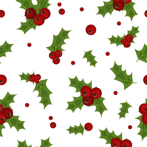 Holly berry invierno natural sin costuras patrón de fondo de Navidad . — Archivo Imágenes Vectoriales