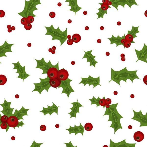 Holly berry invierno natural sin costuras patrón de fondo de Navidad . — Vector de stock