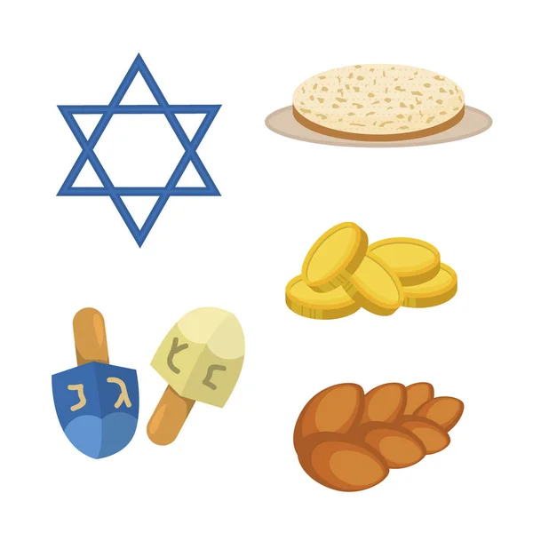 Judaísmo iglesia símbolos tradicionales iconos conjunto aislado vector ilustración — Vector de stock