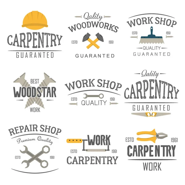 Carpentry and construction tools emblems. — Stock Vector