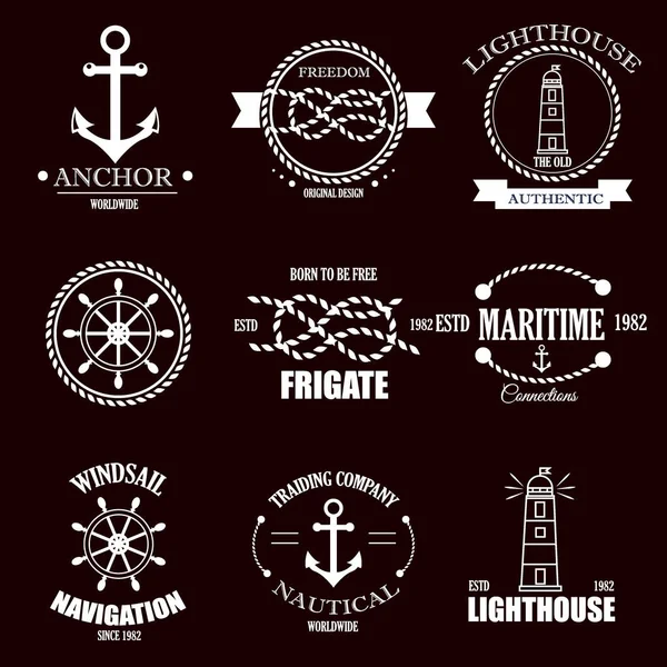 Set de insignias náuticas retro vintage y etiquetas vectoriales . — Archivo Imágenes Vectoriales