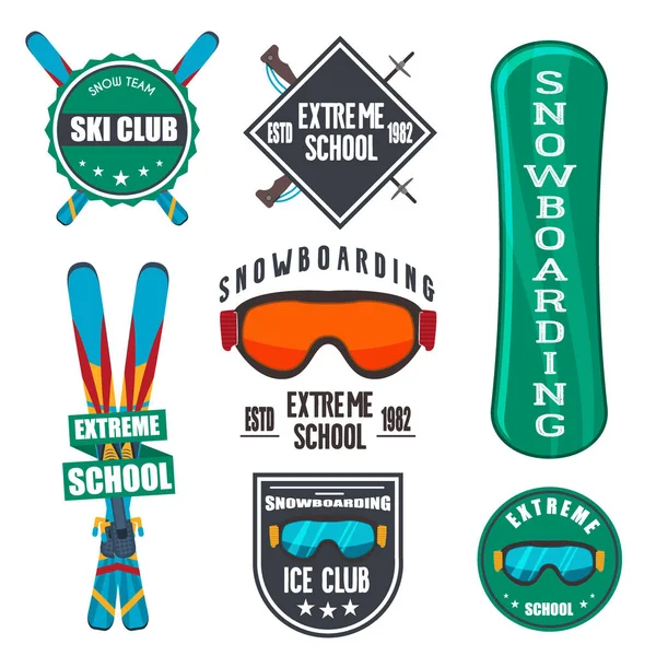 Vintage snowboarding or winter sports badges.