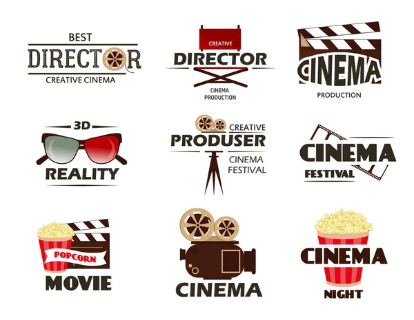 Vector de cine símbolos y colección de emblemas retro . — Vector de stock