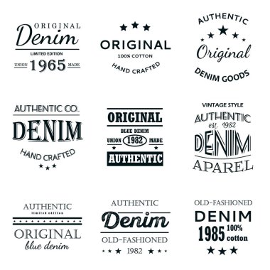 Klasik denim jeans tipografi Amblemler