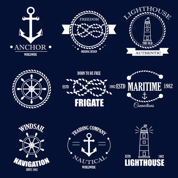 Set of vintage retro nautical badges and vector labels. — Stock Vector