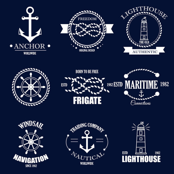 Set of vintage retro nautical badges and vector labels.