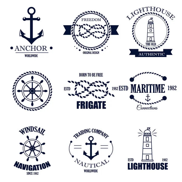 Set of vintage retro nautical badges and vector labels. — Stock Vector