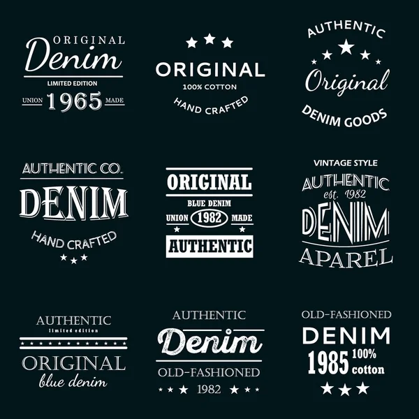 Clássico jeans jeans tipografia emblemas — Vetor de Stock