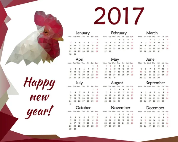 Gallo polla calendario 2017 año vector . — Vector de stock