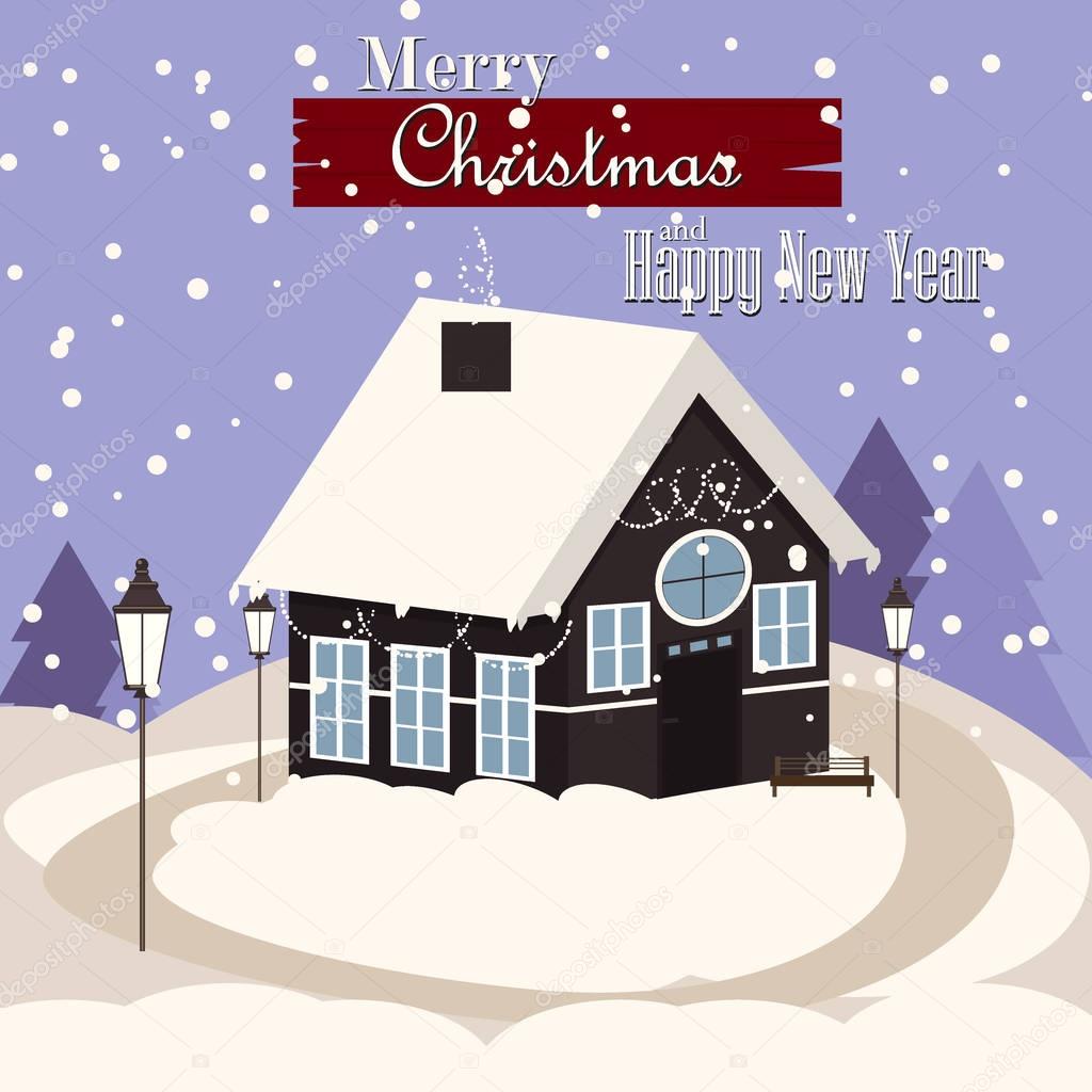 Download Winter house snow landscape vector illustration. — Stock ...