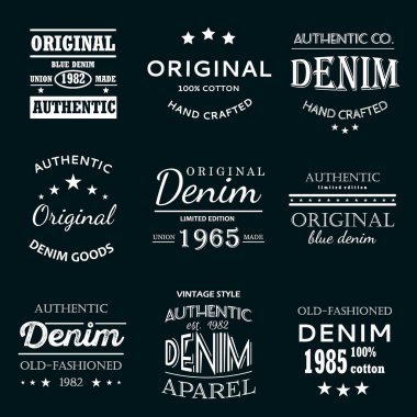 Klasik denim jeans tipografi Amblemler