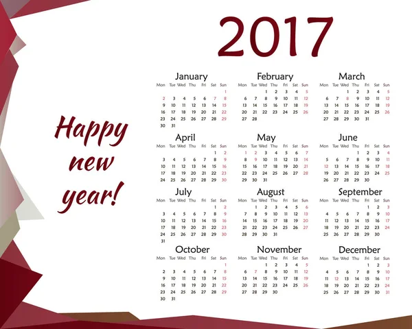Calendario simple para 2017 año vector . — Vector de stock