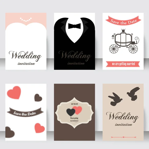 Conjunto de tarjetas de boda volante páginas ornamento vector ilustración . — Vector de stock