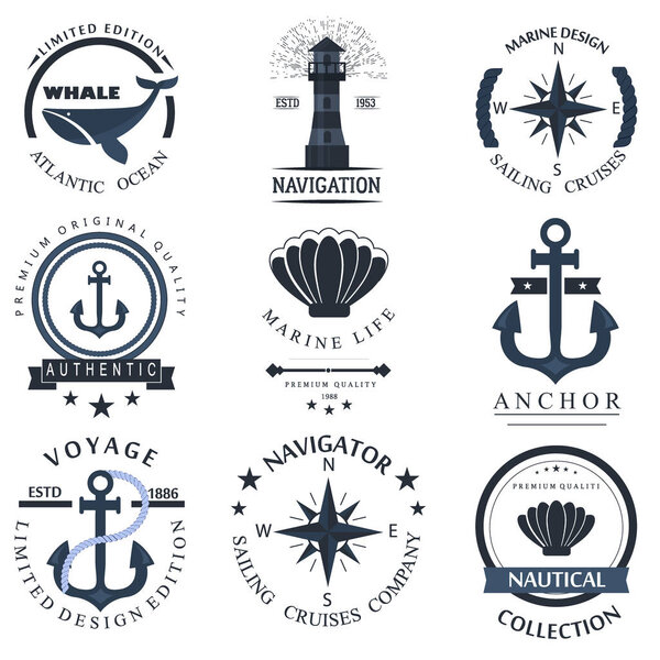 Set of sea and nautical decorations vector illustration.