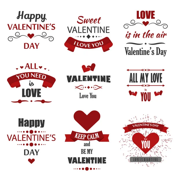 Valentijnsdag badges, hart iconen, symbolen, illustraties en typografie vector designelementen. — Stockvector