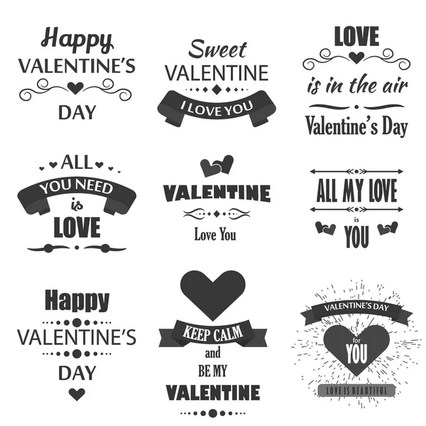 Valentines Day badges, heart icons, symbols illustrations and typography vector design elements. — Stock Vector