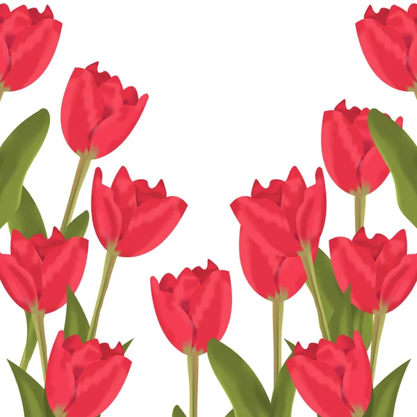 Texto de primavera con tulipanes rojos ramo de flores . — Vector de stock