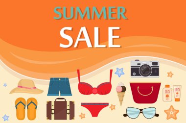 Yaz Satılık şablon afiş vektör çizim.