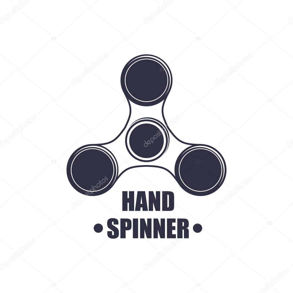 Hand Spinner toy emblem vector illustration stress hobby roller toy logo bearing fidget spin. Circle mechanical ring rotation handspinner rolling toy.