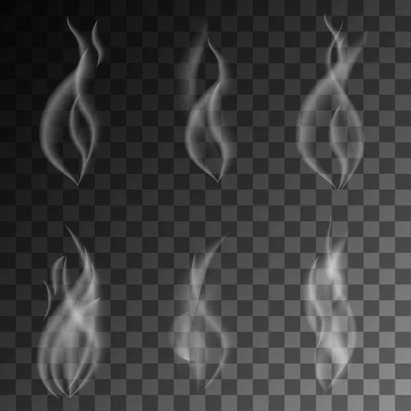Λεπτό άσπρο καπνό των τσιγάρων κύματα σε διαφανές φόντο διανυσματικά εικονογράφηση — Διανυσματικό Αρχείο