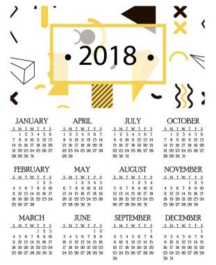 2018 ve 2019, 2020 yıl şablon tarihi gün ay iş Organizatör planlayıcısı vektör tasarlamak için basit takvim.