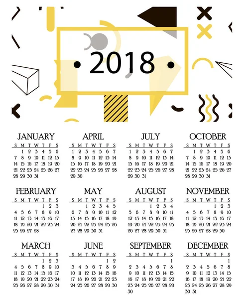 Simple calendar for 2018 and 2019, 2020 years template date day design month business organizer planner vector illustration. — Stock Vector