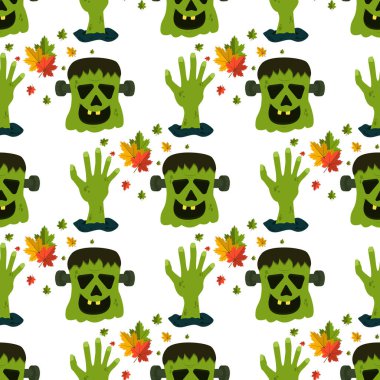 Cadılar Bayramı Dikişsiz desen vektör arka plan tatil korku duvar kağıdı ürkütücü sonbahar dekorasyon illüstrasyon karikatür.