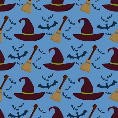 Cadılar Bayramı Dikişsiz desen vektör arka plan tatil korku duvar kağıdı ürkütücü sonbahar dekorasyon illüstrasyon karikatür.