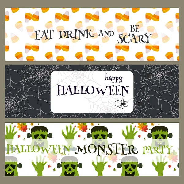 Halloween festa banners abóbora fantasma feriado coleção vetor ilustração . — Vetor de Stock