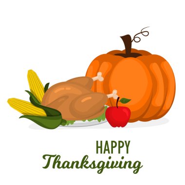 Mutlu Şükran günü kutlama tasarım karikatür sonbaharda hasat sezon tatil afiş vektör çizim tebrik.