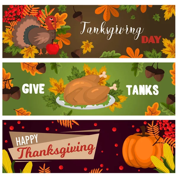 Şükran günün kutlu olsun kartları kutlama afiş tasarım karikatür sonbaharda hasat sezon tatil broşür vektör çizim tebrik