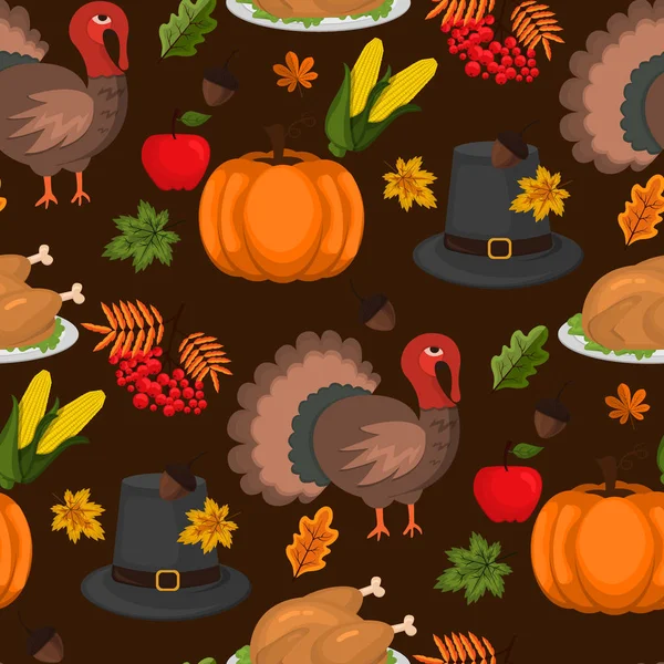Šťastné díkůvzdání oslavy Design kreslených podzim pozdrav sklizně sezónu holiday vzor bezešvé pozadí vektorové ilustrace. — Stockový vektor