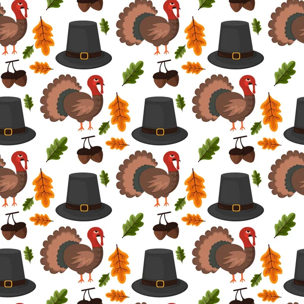 Happy Thanksgiving Celebration Design cartoon autumn greeting harvest season holiday seamless pattern background vector illustration. — Stock Vector