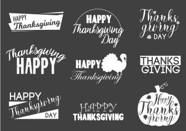 Tipografik Şükran metin tasarım tatil Sonbahar sezonu geleneksel tipografi rozet vektör çizim ayarla.