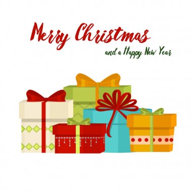 Köknar hediyeler ile Noel ağacı ışıkları kış tatil hediye kartı merry xmas kutlama mutlu yeni yıl dekorasyon vektör çizim topları