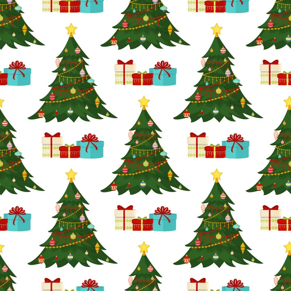 Natal sem costura padrão Feliz Natal e Feliz Ano Novo férias de inverno fundo decorativo papel vetor ilustração . — Vetor de Stock