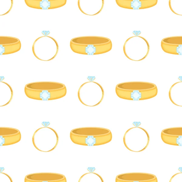 Anelli nuziali con diamante amore matrimonio celebrazione gioielli sposare gioielli d'oro modello senza soluzione di continuità sfondo vettoriale illustrazione . — Vettoriale Stock