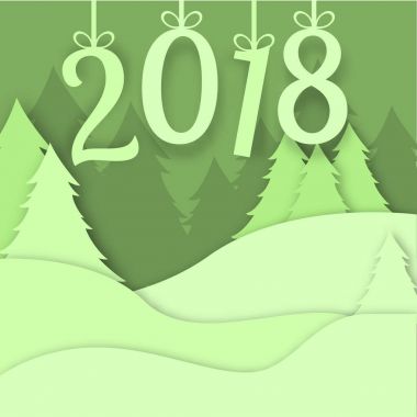 2018 neşeli Noel tebrik kartı vektör origami orman kış xmas çam ağacı kar kağıt sanat karlı zanaat stil papercut illüstrasyon yaptı..