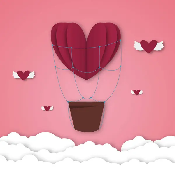 Corações de papel Dia dos Namorados vetor amor arte cartão origami estilo romântico férias fundo romance criativo ilustração . —  Vetores de Stock