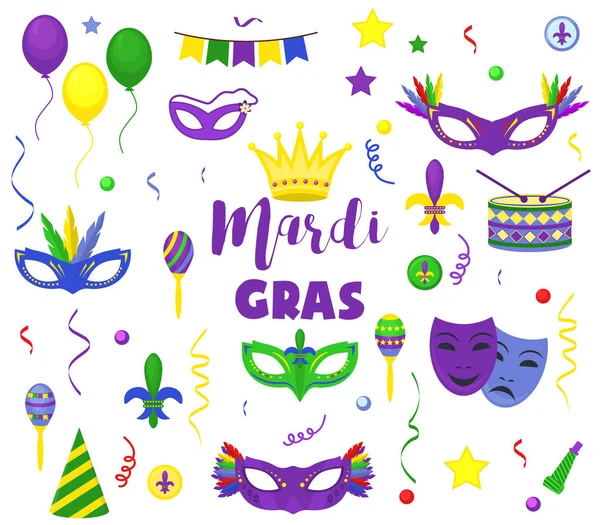 Mardi Gras Karneval Party Vektorové Maškarní Oslava Festivalu Ikony Designu — Stockový vektor