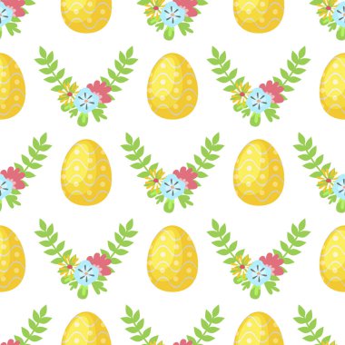 Paskalya vektör karikatür Dikişsiz desen arka plan tatil dekorasyon bahar kutlaması sembolleri tebrik geleneksel.