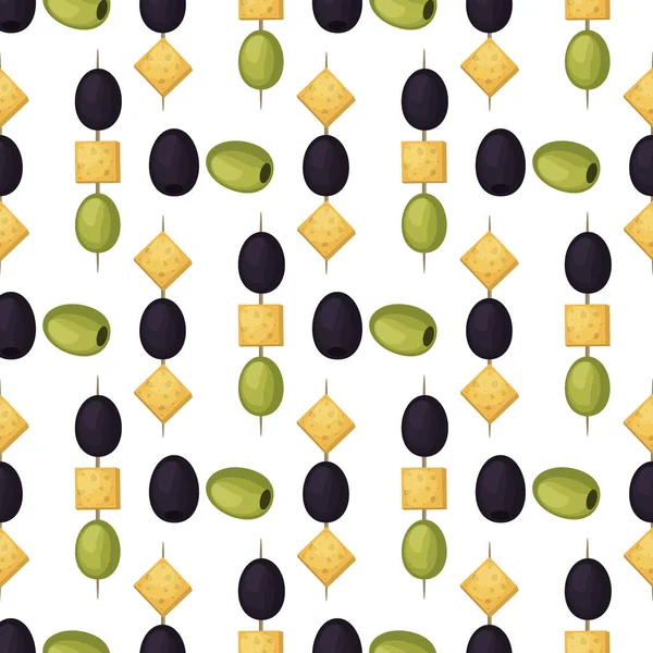 Olive modello senza soluzione di continuità con olive mature sfondo disegno vettoriale illustrazione per olio d'oliva, cosmetici naturali . — Vettoriale Stock